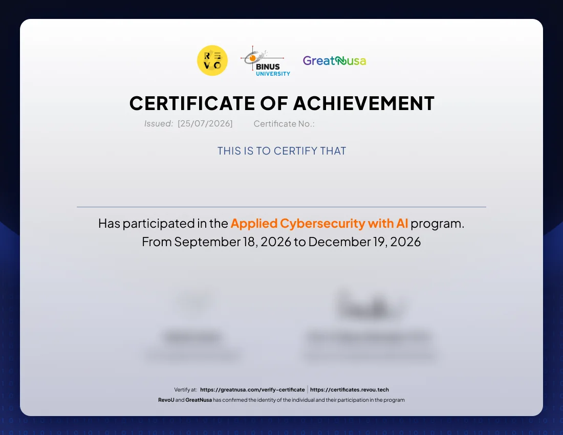 Certificate of Achievement from RevoU, BINUS University and GreatNusa